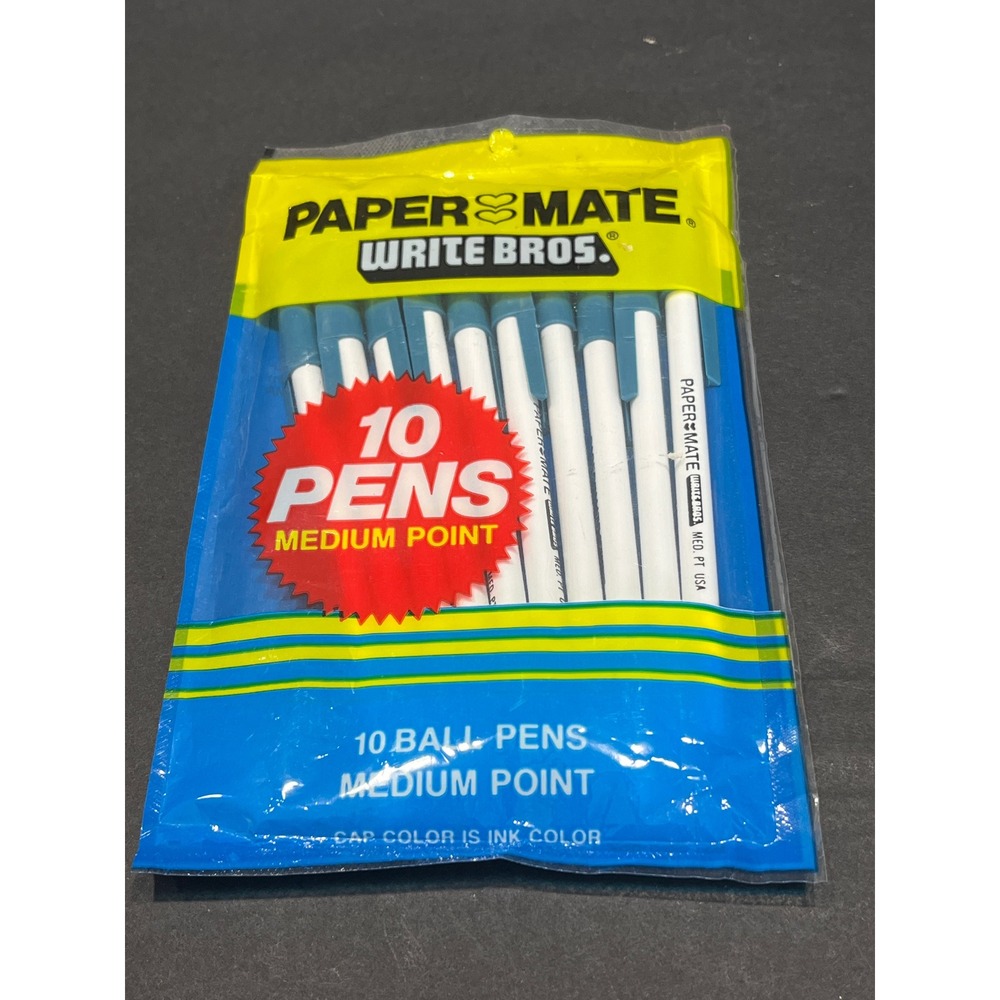 Vintage 1980 Paper Mate Write Bros 10 Ball Pens Medium Point blue Ink USA Sealed